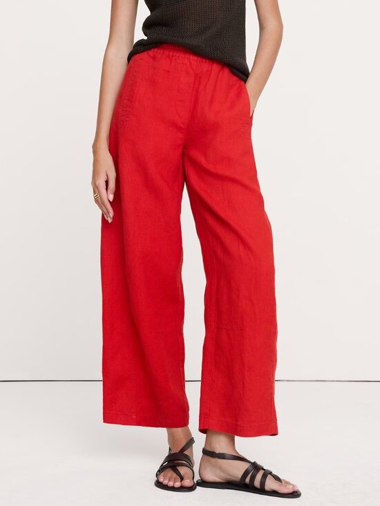 Calypso St. Barth Pants - CALYPSO ST. BARTH LINEN-BLEND CROPPED WIDE LEG PALAZZO PANTS SMOCKED WAIST sz XS